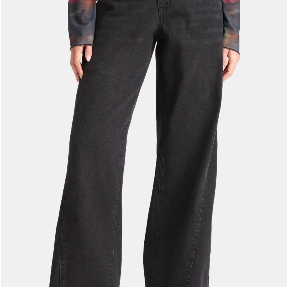 Madden NYC Womens Wide Leg Jeans Black XXS 00 Cross Over Waist NEW